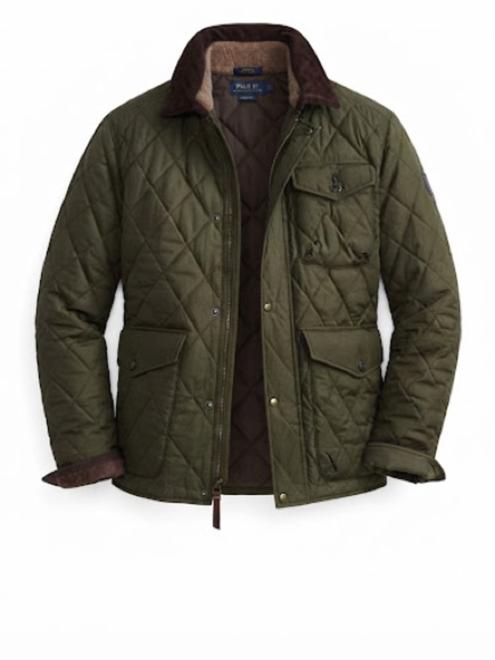Polo by Ralph Lauren Olive Quilted Jacket with Brown Corduroy Collar
